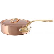 Mauviel M'Heritage 200 B 2mm Polished Copper & Stainless Steel Saute Pan With Lid, And Brass Handles, 5.1-qt, Made in France