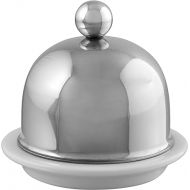 Mauviel M'Tradition Stainless Steel Porcelain Butter Dish With Stainless Steel Knob, 3.5-in, Made in France