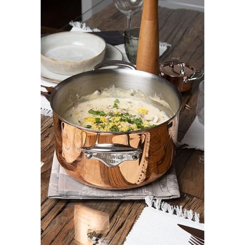  Mauviel M’6S 6-Ply Polished Copper & Stainless Steel Sauce Pan With Lid, And Cast Stainless Steel Handle, Suitable For All Types Of Stoves, 1.2-qt, Made In France