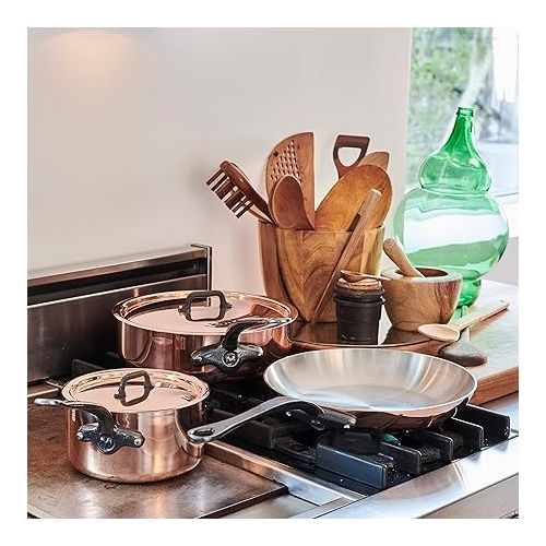  Mauviel M'Heritage M200CI 2mm Polished Copper & Stainless Steel 9-Piece Cookware Set With Cast Iron Handles, Made In France