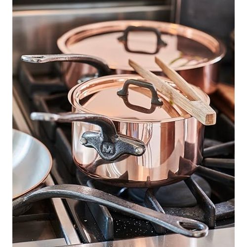  Mauviel M'Heritage M200CI 2mm Polished Copper & Stainless Steel 9-Piece Cookware Set With Cast Iron Handles, Made In France