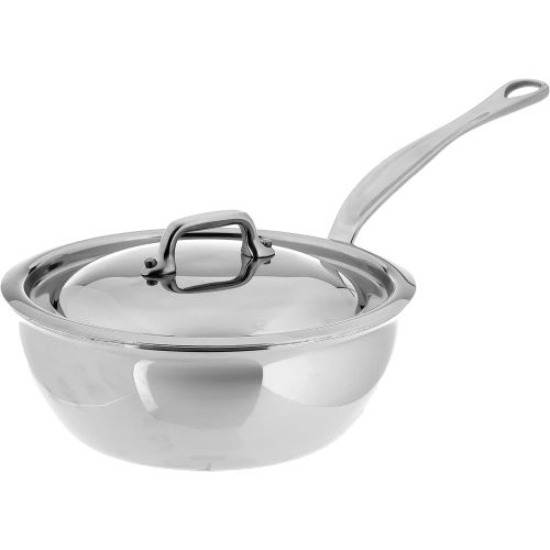  Mauviel Made In France MCook 5 Ply Stainless Steel 5212.17 0.9 Quart Curved Splayed Saute Pan with Lid, Cast Stainless Steel Handle