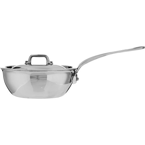  Mauviel Made In France MCook 5 Ply Stainless Steel 5212.17 0.9 Quart Curved Splayed Saute Pan with Lid, Cast Stainless Steel Handle