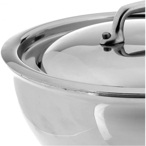  Mauviel Made In France MCook 5 Ply Stainless Steel 5212.17 0.9 Quart Curved Splayed Saute Pan with Lid, Cast Stainless Steel Handle