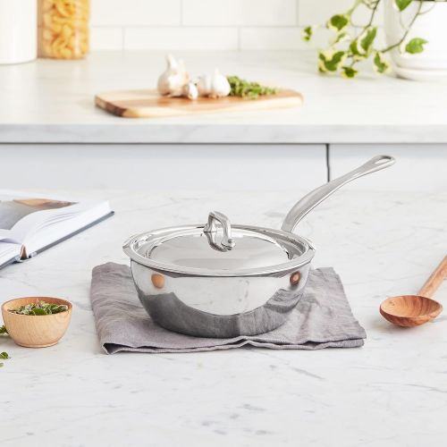  Mauviel Made In France MCook 5 Ply Stainless Steel 5212.17 0.9 Quart Curved Splayed Saute Pan with Lid, Cast Stainless Steel Handle