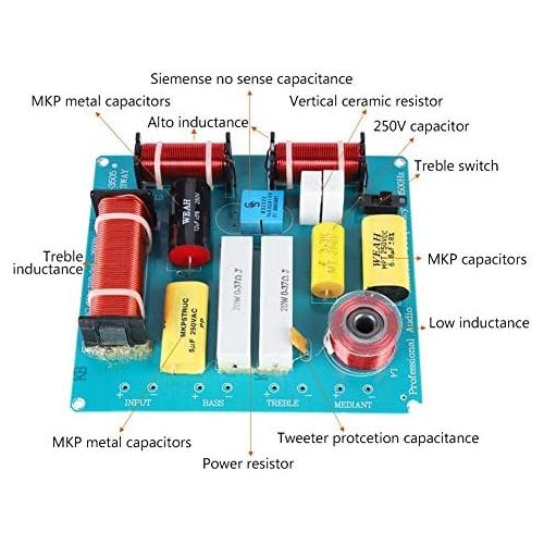  [아마존베스트]-Service-Informationen Mavis Laven Frequency Divider, 3-Way Loudspeaker Crossover Filter Audio Frequency Divider 300W for DIY KTV Stage Speaker