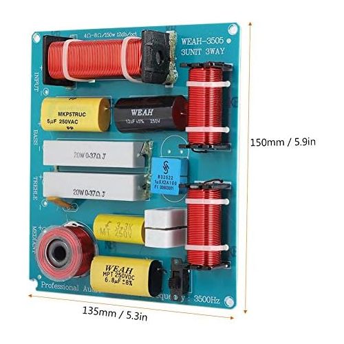  [아마존베스트]-Service-Informationen Mavis Laven Frequency Divider, 3-Way Loudspeaker Crossover Filter Audio Frequency Divider 300W for DIY KTV Stage Speaker