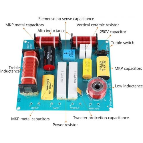  [아마존베스트]-Service-Informationen Mavis Laven Frequency Divider, 3-Way Loudspeaker Crossover Filter Audio Frequency Divider 300W for DIY KTV Stage Speaker