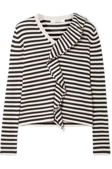 Max Mara Ruffled striped silk and cashmere-blend sweater