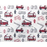 Max Studio Kids Bedding 3 Piece Twin Size Single Bed Cotton Percale Sheet Set Fire Trucks Hydrants Red Black White
