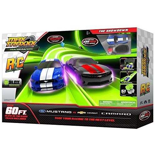  Max Traxxx RC Award Winning Tracer Racers High Speed Remote Control The Showdown Officially Licensed Ford Mustang vs Chevy Camaro Track Set