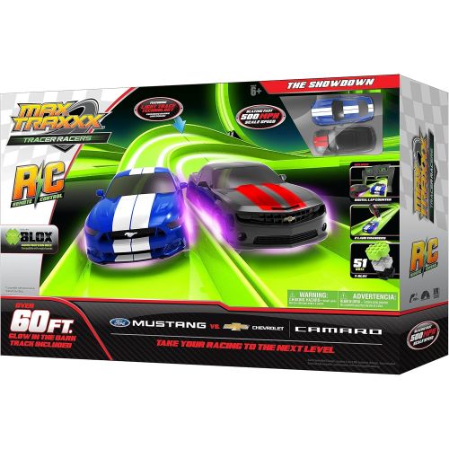  Max Traxxx RC Award Winning Tracer Racers High Speed Remote Control The Showdown Officially Licensed Ford Mustang vs Chevy Camaro Track Set
