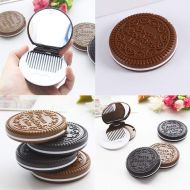 MaxFox Women Girls Mini Pocket Chocolate Cookie Biscuits Compact Mirror with Comb Cute ，Portable Creative Flip Cover Makeup Mirror (Coffee)