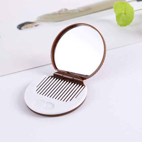  MaxFox Women Girls Mini Pocket Chocolate Cookie Biscuits Compact Mirror with Comb Cute ，Portable Creative Flip Cover Makeup Mirror (Coffee)