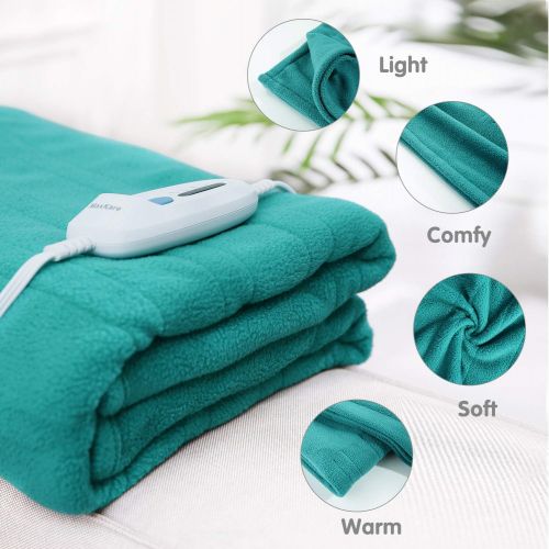  [아마존 핫딜] [아마존핫딜]MaxKare Electric Heated Throw Blanket Polar Fleece 50 x 60 Lightweight Cozy Ultra-Warm Premium Microfiber Snap Lap Blankets with Auto-Off 4 Heating Levels - Lake Green