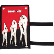 [아마존 핫딜]  [아마존핫딜]MAXPOWER Locking Pliers Set, 3 Pieces Kitbag set. 6-Inch Long Nose Locking Pliers, 7-Inch Curved Jaw Locking Pliers and 10-Inch Straight Jaw Locking Pliers in a Kitbag