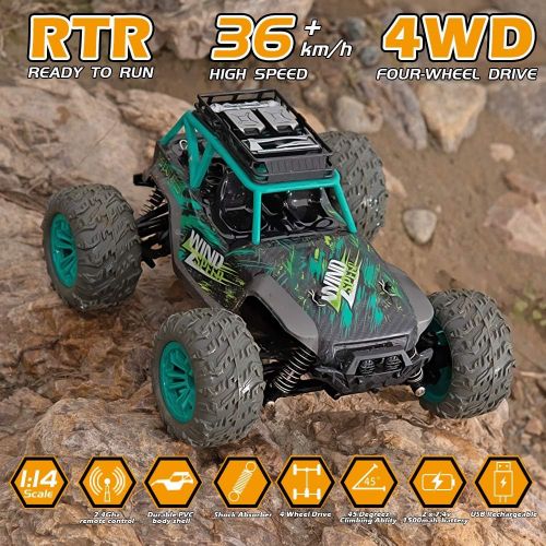  MaxTronic Remote Control Car, 1:14 Scale Christmas Large RC Cars 36 KM/H Speed 4WD Off Road Monster Trucks, All Terrain Electric Toy Trucks for Adults & Boys 8-12 - 2 Batteries for 60+ Min P