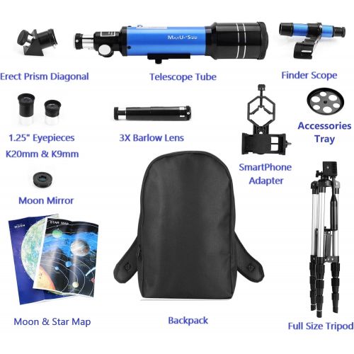  [아마존베스트]MaxUSee 70mm Refractor Telescope for Kids & Beginners, Travel Scope with Backpack & Adjustable Tripod for Moon Viewing Bird Watching Sightseeing