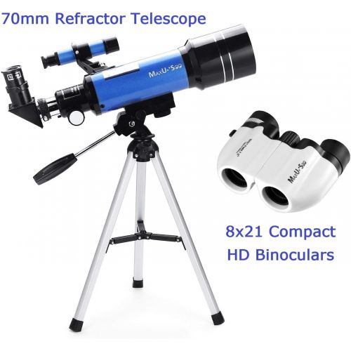  MaxUSee 70mm Refractor Telescope + 8X21 Compact HD Binoculars for Kids and Astronomy Beginners, Travel Telescope for Moon Stars Viewing Bird Watching Sightseeing