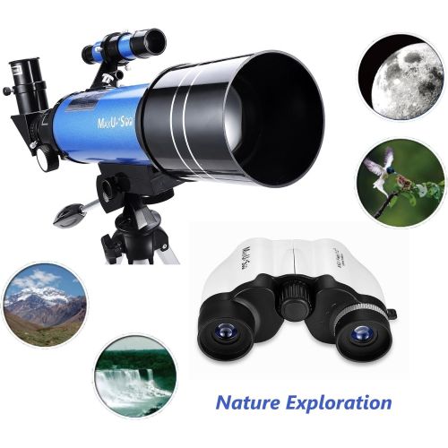  MaxUSee 70mm Refractor Telescope + 8X21 Compact HD Binoculars for Kids and Astronomy Beginners, Travel Telescope for Moon Stars Viewing Bird Watching Sightseeing