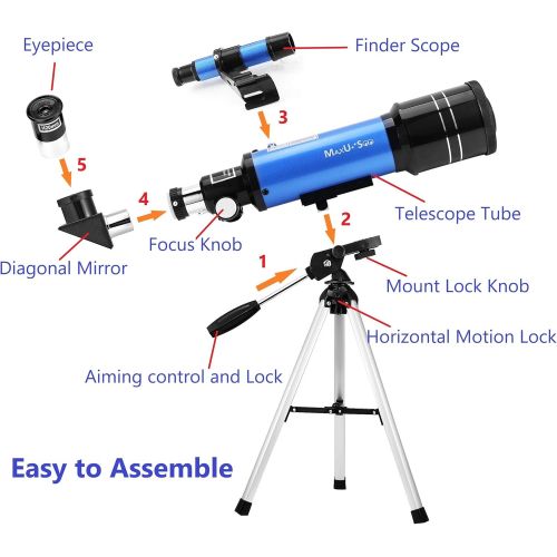  MaxUSee 70mm Refractor Telescope + 8X21 Compact HD Binoculars for Kids and Astronomy Beginners, Travel Telescope for Moon Stars Viewing Bird Watching Sightseeing