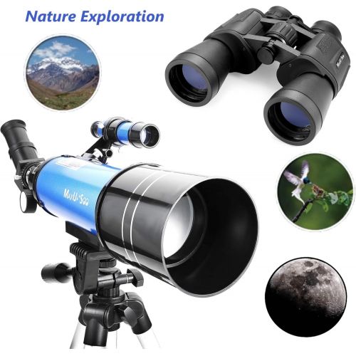  MaxUSee Travel Telescope with Backpack - 70mm Refractor Telescope & 10X50 HD Binoculars Bak4 Prism FMC Lens for Moon Viewing Bird Watching Sightseeing