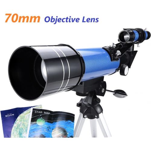  MaxUSee 70mm Telescope for Kids & Astronomy Beginners, Refractor Telescope with Tripod & Finder Scope, Portable Telescope with 4 Magnification eyepieces & Phone Adapter