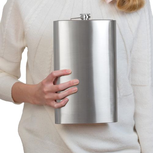  [아마존베스트]Maxam Jumbo Stainless Steel Flask, Dishwasher Safe Extra Large Drinking Flask, Polished Silver, 64 Ounce Capacity (KTFLASK64)