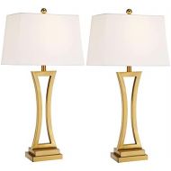 Maxax Table Lamps Set of 2, Gold Metal Nightstand Lamps with White Rectangular Shade for Living Room Bedroom, 3-Way Dimmable 30.75 Bedside Desk Lamp for Home Office Entryway