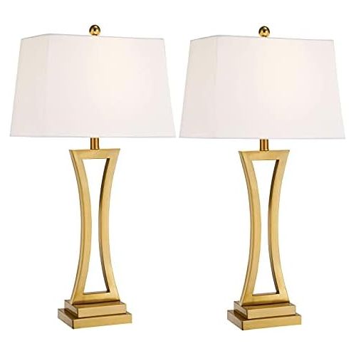  Maxax Table Lamps Set of 2, Gold Metal Nightstand Lamps with White Rectangular Shade for Living Room Bedroom, 3-Way Dimmable 30.75 Bedside Desk Lamp for Home Office Entryway