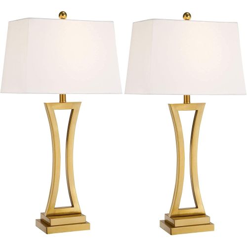  Maxax Table Lamps Set of 2, Gold Metal Nightstand Lamps with White Rectangular Shade for Living Room Bedroom, 3-Way Dimmable 30.75 Bedside Desk Lamp for Home Office Entryway