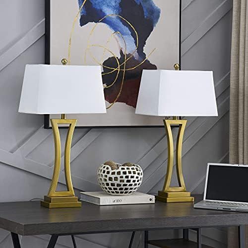  Maxax Table Lamps Set of 2, Gold Metal Nightstand Lamps with White Rectangular Shade for Living Room Bedroom, 3-Way Dimmable 30.75 Bedside Desk Lamp for Home Office Entryway