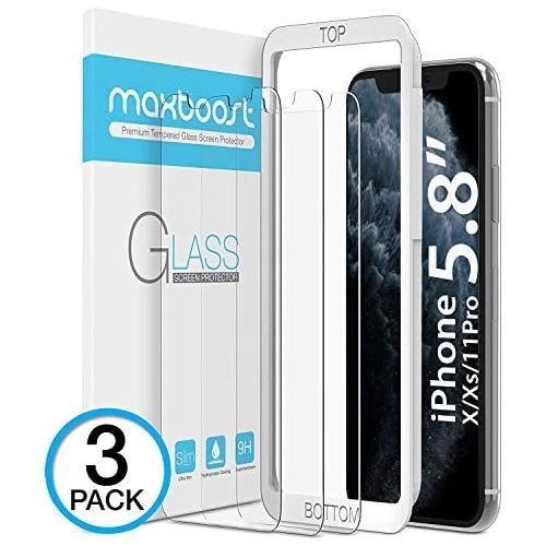  [아마존베스트]Maxboost Screen Protector for Apple iPhone Xs & iPhone X (Clear, 3 Packs) 0.25mm iPhone Xs/X Tempered Glass Screen Protector with Advanced Clarity [3D Touch] Work with Most Case 99