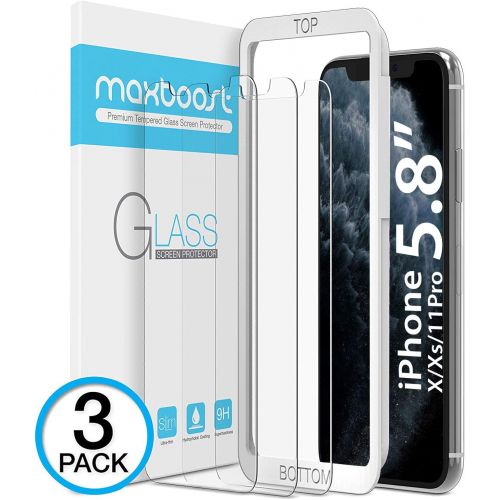  [아마존베스트]Maxboost Screen Protector for Apple iPhone Xs & iPhone X (Clear, 3 Packs) 0.25mm iPhone Xs/X Tempered Glass Screen Protector with Advanced Clarity [3D Touch] Work with Most Case 99