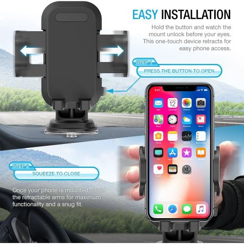  [아마존베스트]Maxboost DuraHold Series Car Phone Mount for iPhone Xs Max XR X 8 7 6s Plus SE,Galaxy S10 5G S10+ S10e S9 S8 Edge,Note 9,LG G8,Pixel,HTC[Washable Strong Sticky Gel Pad/Extendable H