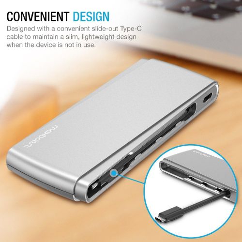  Maxboost Type-C Hub Adapter Pro w 4k HDMI, Pass-Through Charging Port, SDMicro Card Reader and 3 USB 3.0 Ports for 20162017 MacBook Pro, MacBook, Phone and Notebook - Silver