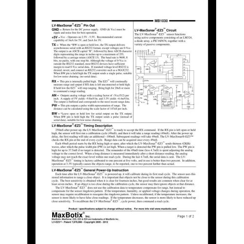  Maxbotix LV-MaxSonar-EZ3 Ultrasonic Range Finder