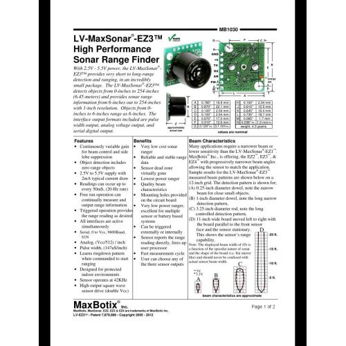  Maxbotix LV-MaxSonar-EZ3 Ultrasonic Range Finder