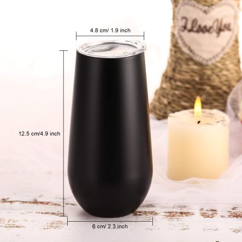  [아마존베스트]Maxdot 6 Pieces Stemless Champagne Flutes Double-insulated Champagne Tumbler with Lips, 6 OZ Stainless Steel Unbreakable Cocktail Cups for Coffee Wine Glass Tumbler (Black)