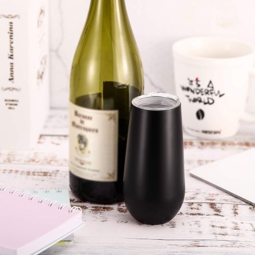  [아마존베스트]Maxdot 6 Pieces Stemless Champagne Flutes Double-insulated Champagne Tumbler with Lips, 6 OZ Stainless Steel Unbreakable Cocktail Cups for Coffee Wine Glass Tumbler (Black)