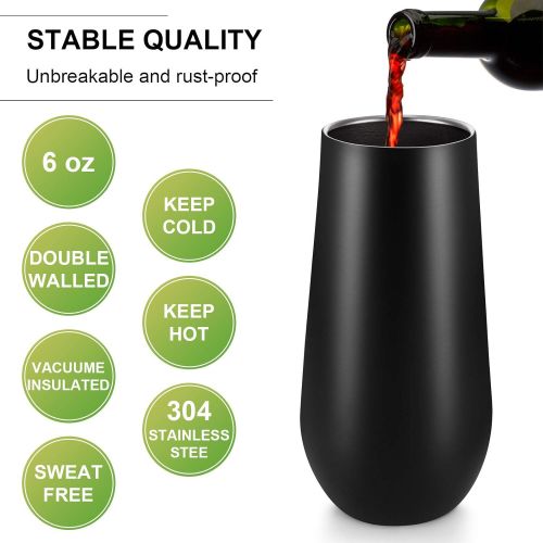  [아마존베스트]Maxdot 8 Packs Stemless Champagne Flutes Wine Tumbler, 6 OZ Double-insulated Wine Tumbler with Lids Unbreakable Cocktail Cups Champagne Glasses for Toasting Sipping (Black)