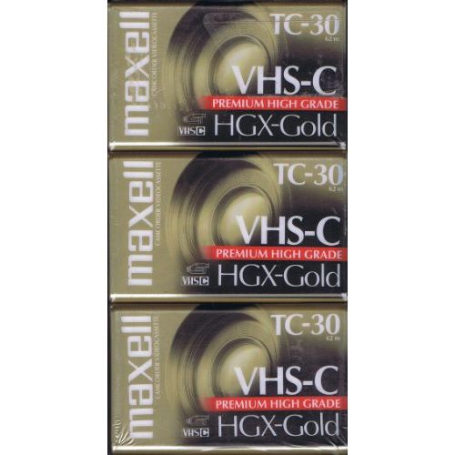  Maxell 203090 VHS-C TC-30 HGX Gold Camcorder Videocassette (3-Pack)