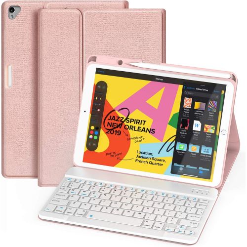  [아마존베스트]Maxfree iPad Keyboard Case 8th 7th Generation for iPad 10.2 2019, Magnetically Detachable Wireless/BT Auto Sleep Keyboard with Pencil Holder, Full Folio Cover for iPad 10.2 Inch, R