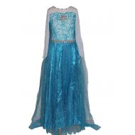 Maxi Real Snow Queen Elsa Dress Costume for Girls 3-9 Years (L)