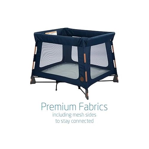  Maxi-Cosi Swift Lightweight Portable Playard, 1-Step Fold Playpen with Travel Bag, 2-Stage Mattress for Newborn to Toddlers, Essential Blue