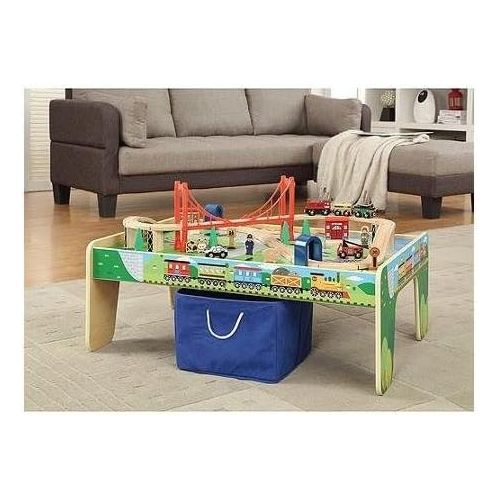  Maxim Railroad Wooden Activity Table with 50 Pc Train Set Compatible with Thomas the Train