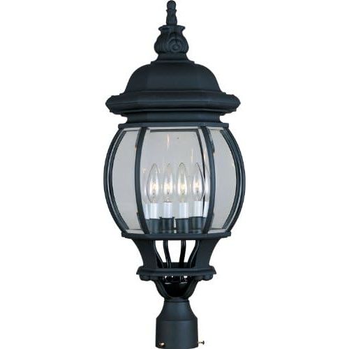  Maxim Lighting Maxim 1038BK Crown Hill 4-Light Outdoor PolePost Lantern, Black Finish, Clear Glass, CA Incandescent Incandescent Bulb , 60W Max., Dry Safety Rating, Standard Dimmable, Frosted Gl