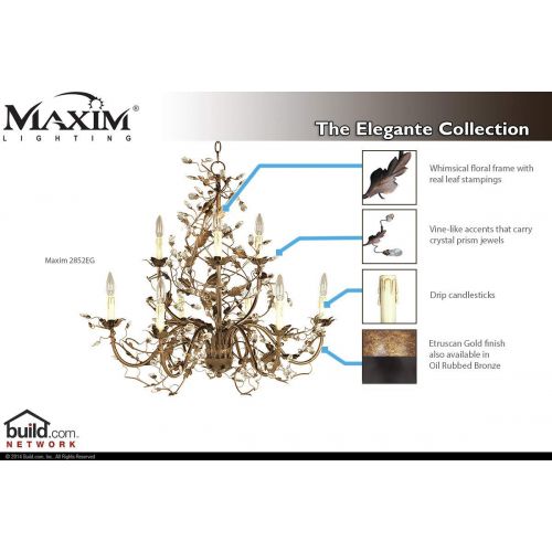  Maxim Lighting Maxim 2852OI Elegante 9-Light Chandelier, Oil Rubbed Bronze Finish, Glass, CA Incandescent Incandescent Bulb , 60W Max., Damp Safety Rating, Standard Dimmable, Glass Shade Material