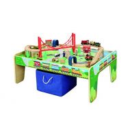 maxim enterprise, inc. 50 Piece Wooden Train Set with Train / Activity Table - BRIO and Thomas & Friends Compatible, Multi Color