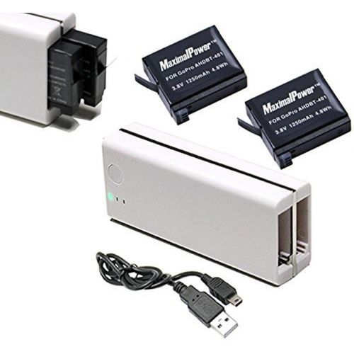  MaximalPower EB4400GPAHDBT+DB GP AHDBT401X2 2 in 1 Power Bank/Dual Charger for GoPro Hero4 (White)